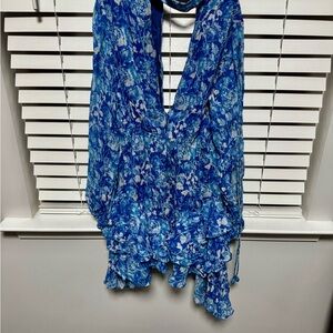 HEMANT & NANDITA Blue and White Floral Dress